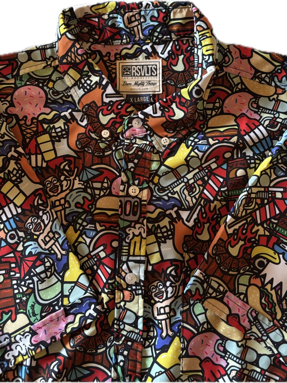 RSVLTS Men's XL "Darty in the USA" KUNUFLEX Button Down Shirt - Picture 3 of 8